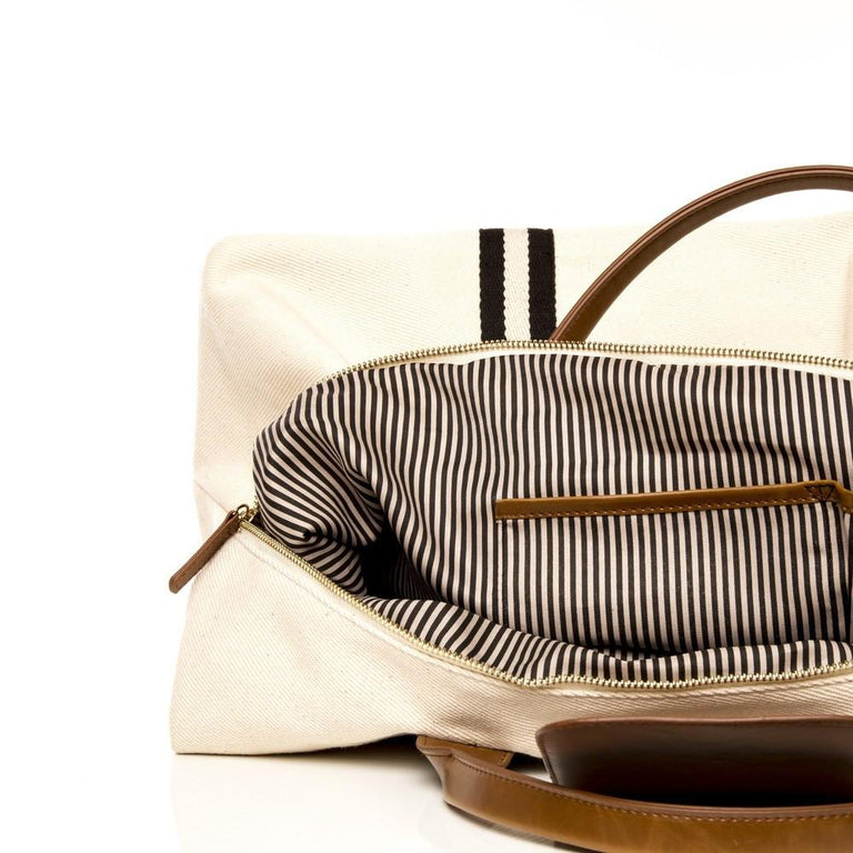 WHITE CANVAS STRIPED DUFFEL