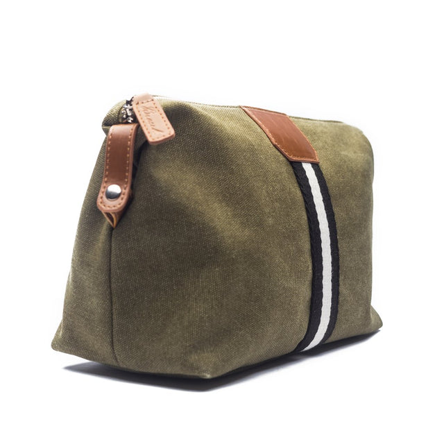 OLIVE CANVAS STRIPED TOILETRY BAG | TOTES