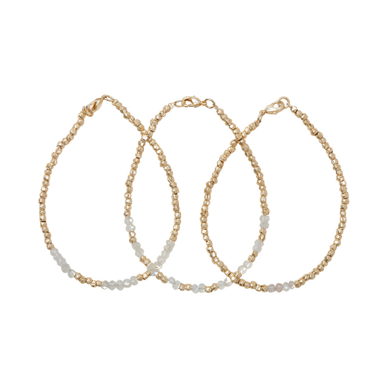 MOONSTONE AND BRASS BRACELETS SET OF 3| JEWELRY