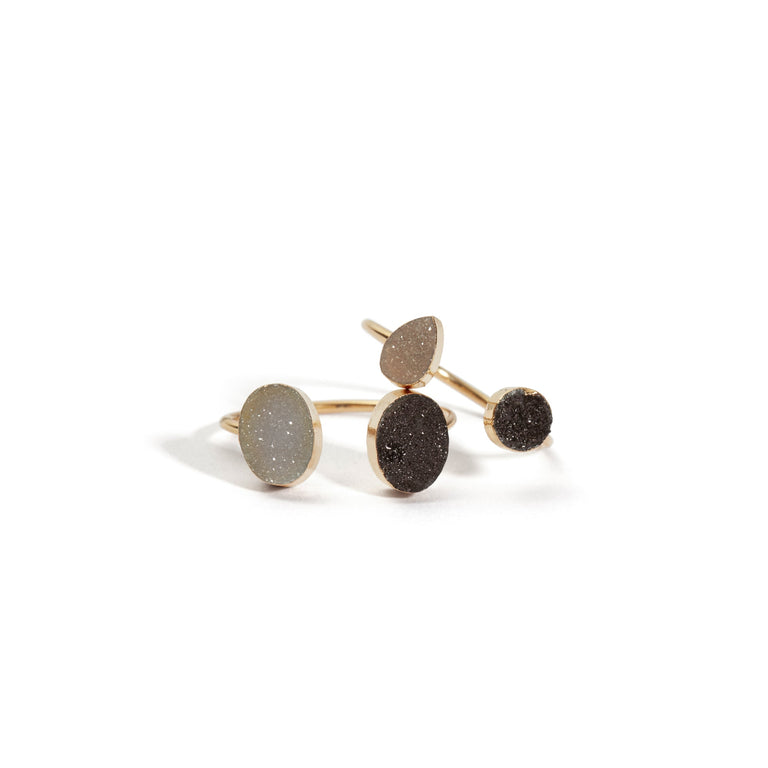 DOUBLE DRUSY ADJUSTABLE RING BLACK & WHITE SET OF 2 | JEWELRY