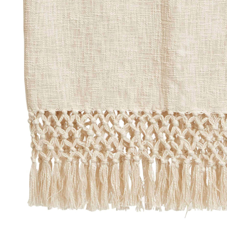 IVORY COTTON THROW WITH CROCHET FRINGE | THROWS
