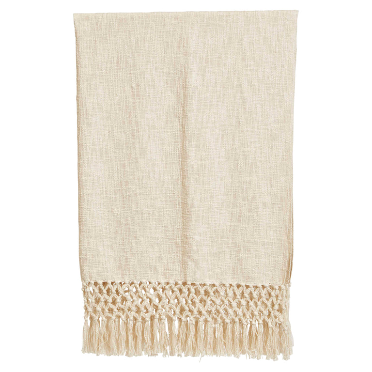 IVORY COTTON THROW WITH CROCHET FRINGE | THROWS