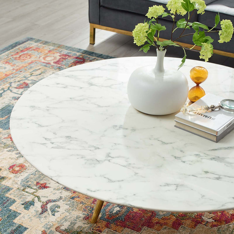LIPPA ROUND FAUX MARBLE COFFEE TABLE WITH TRIPOD BASE | LIVING ROOM