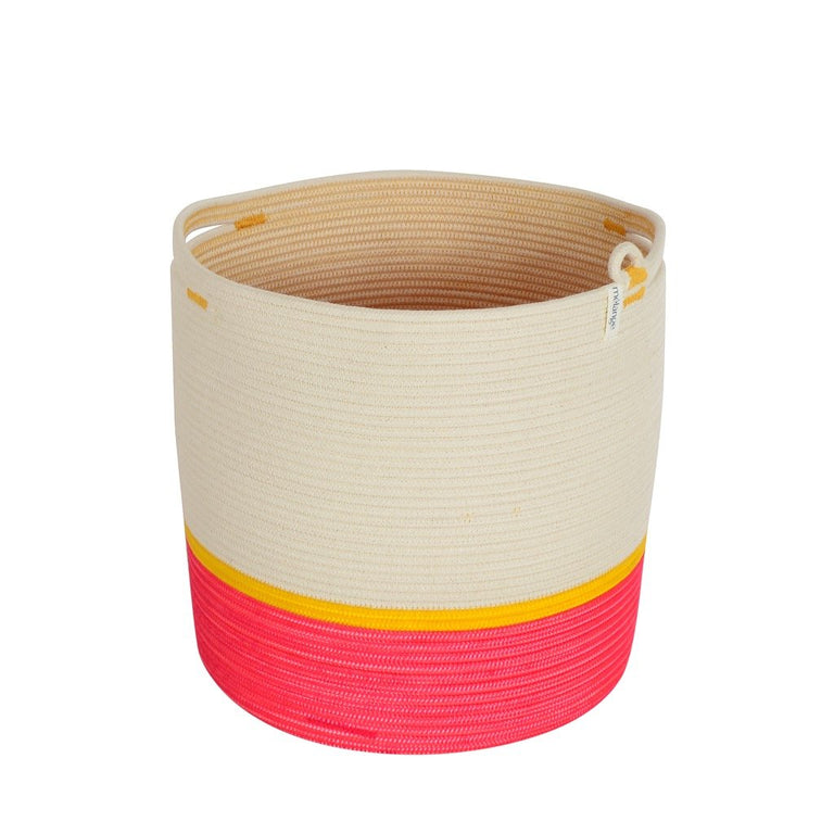 PINK & YELLOW COTTON HANDLE CYLINDER BASKET