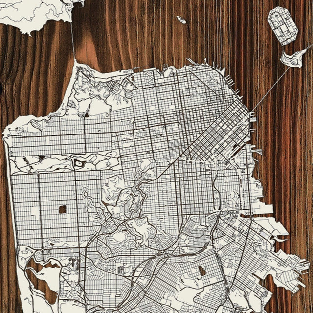 SAN FRANCISCO STREET MAP REAL WOOD WALL PANEL