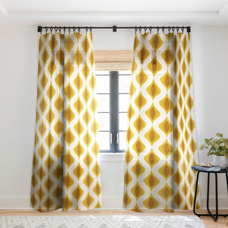YELLOW ORNAMENTS SHEER NON REPEAT WINDOW CURTAIN