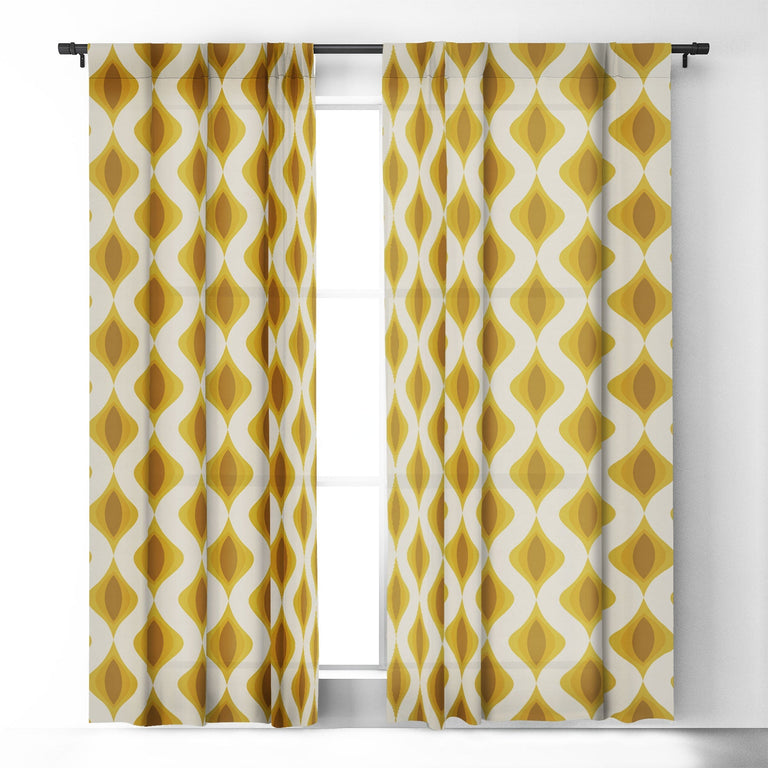 YELLOW ORNAMENTS BLACKOUT NON REPEAT WINDOW CURTAIN