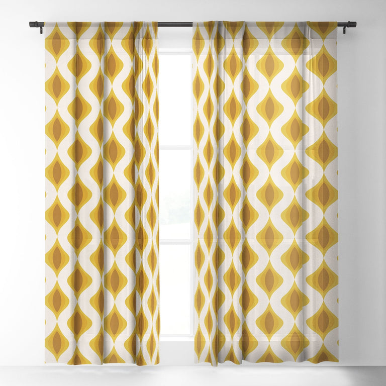 YELLOW ORNAMENTS SHEER NON REPEAT WINDOW CURTAIN