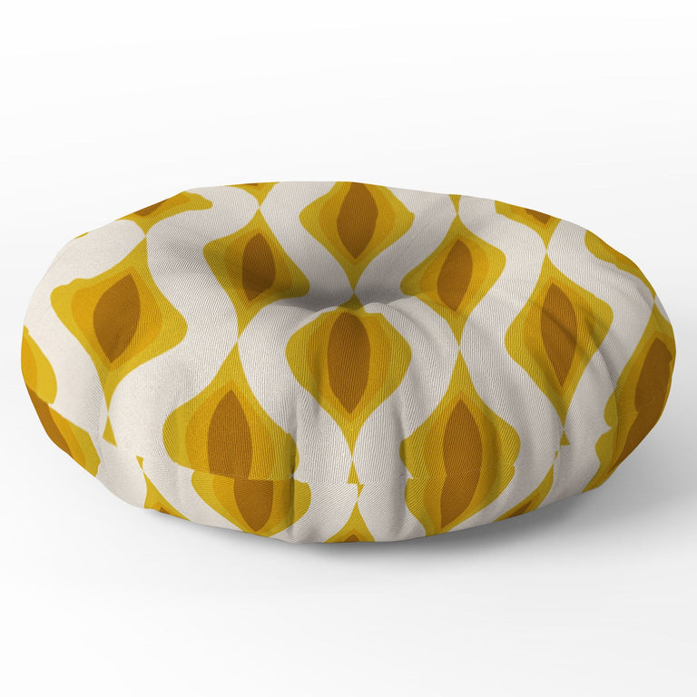 Yellow Ornaments Floor Pillow Round