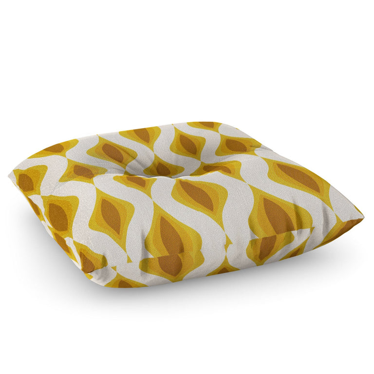 Yellow Ornaments Floor Pillow Square