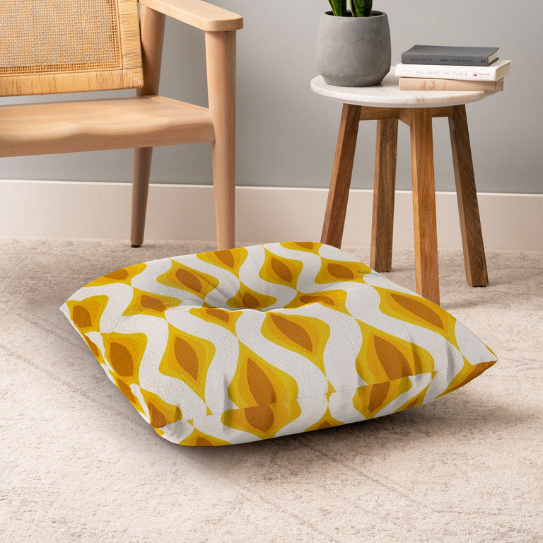 Yellow Ornaments Floor Pillow Square