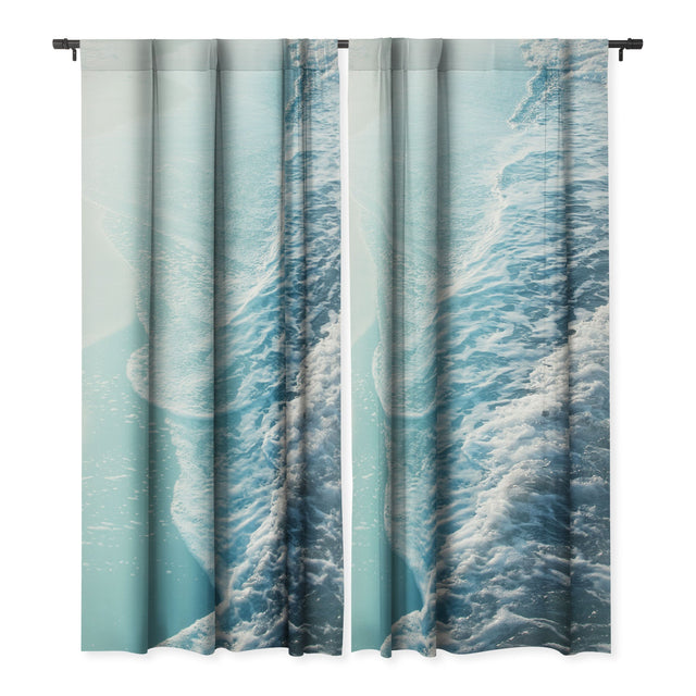 SOFT TURQUOISE OCEAN DREAM WAVES BLACKOUT NON REPEAT WINDOW CURTAIN