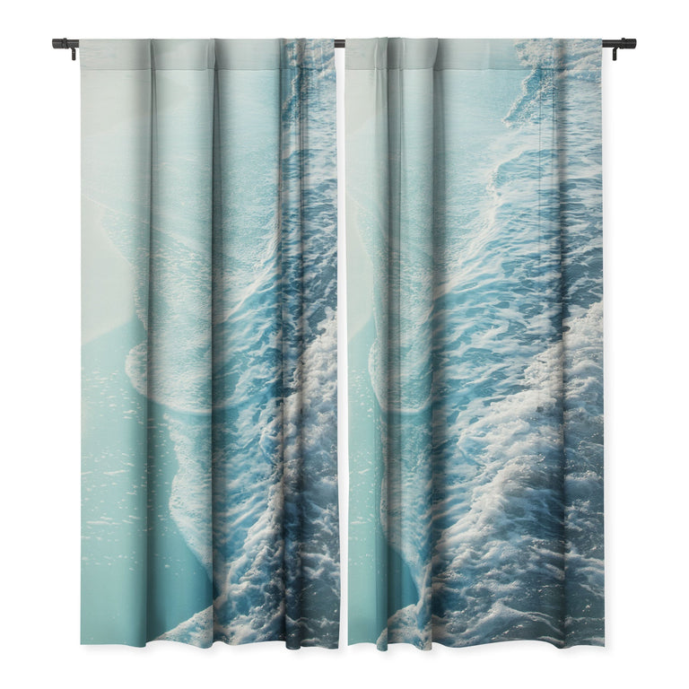 SOFT TURQUOISE OCEAN DREAM WAVES BLACKOUT NON REPEAT WINDOW CURTAIN