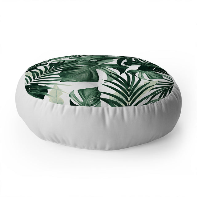 Tropical Jungle Leaves 4 Floor Pillow Round