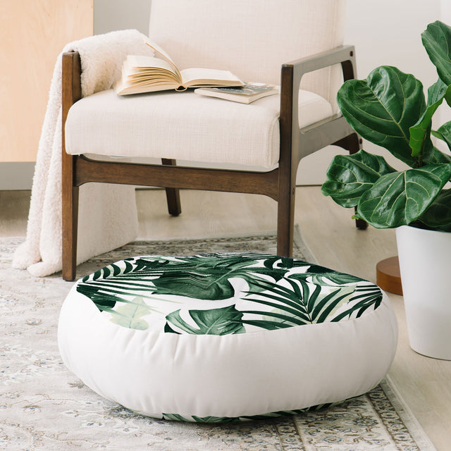 Tropical Jungle Leaves 4 Floor Pillow Round