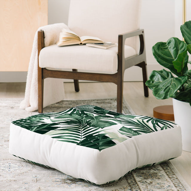 Tropical Jungle Leaves 4 Floor Pillow Square