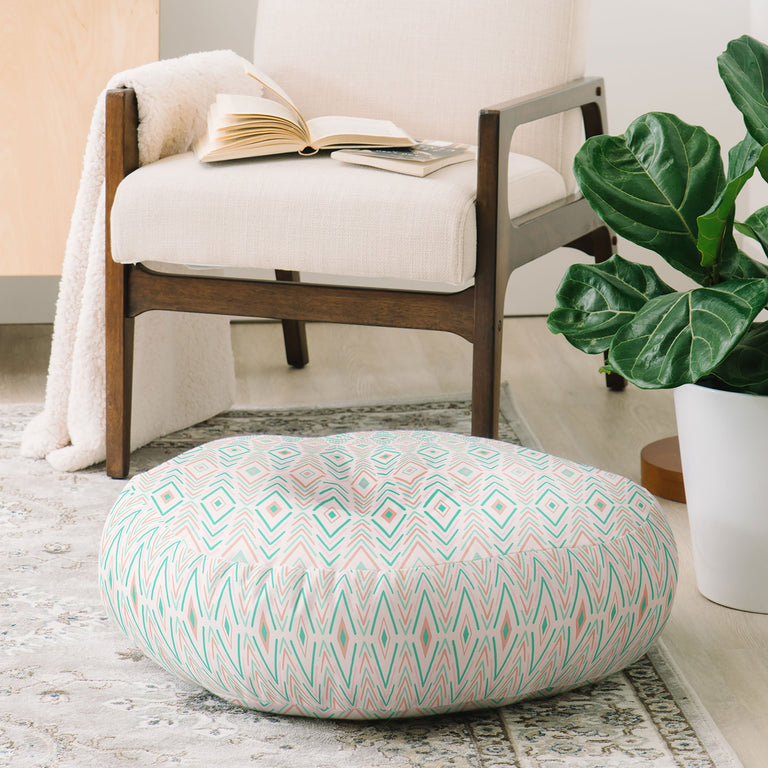 Bohemian Diamonds Mint Floor Pillow Round