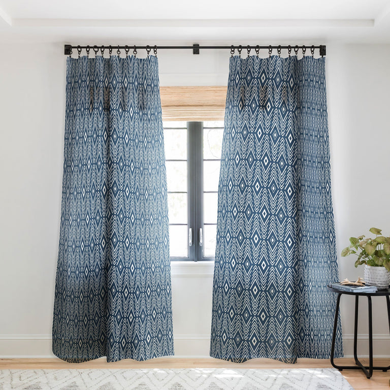 BOHEMIAN DIAMONDS NAVY SHEER NON REPEAT WINDOW CURTAIN