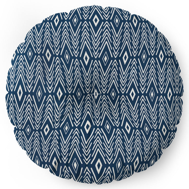 Bohemian Diamonds Navy Floor Pillow Round