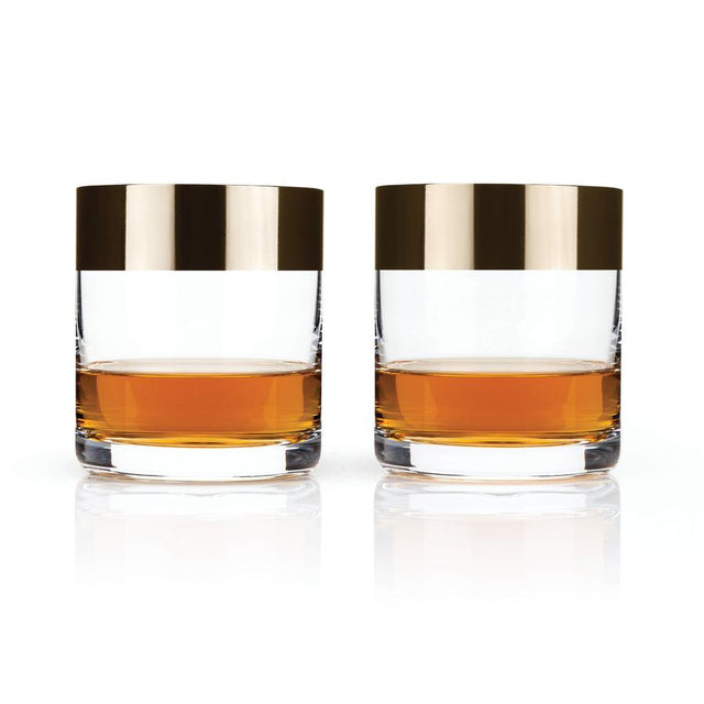 BRONZE RIM CRYSTAL TUMBLERS | COCKTAIL