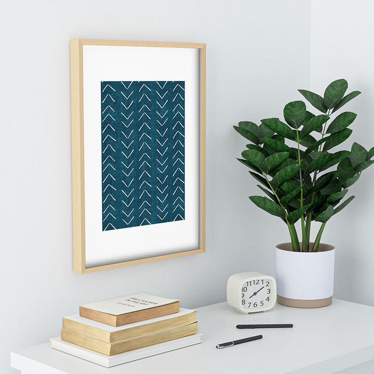 Mud Cloth Big Arrows in Teal Recessed Framing Rectangle