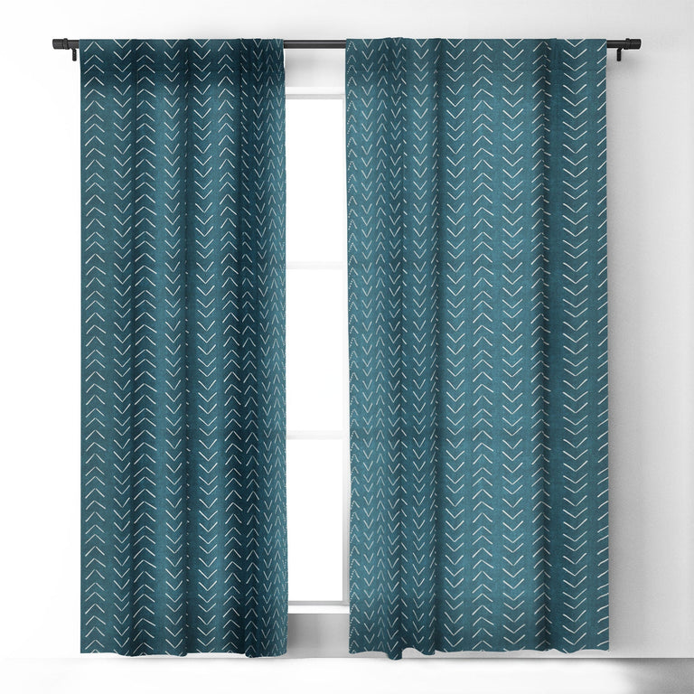 MUD CLOTH BIG ARROWS IN TEAL BLACKOUT WINDOW CURTAIN