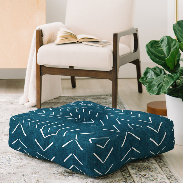 Mud Cloth Big Arrows in Teal Floor Pillow Square