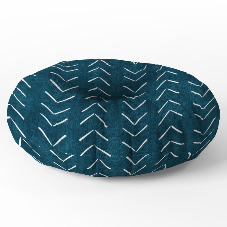 Mud Cloth Big Arrows in Teal Floor Pillow Round