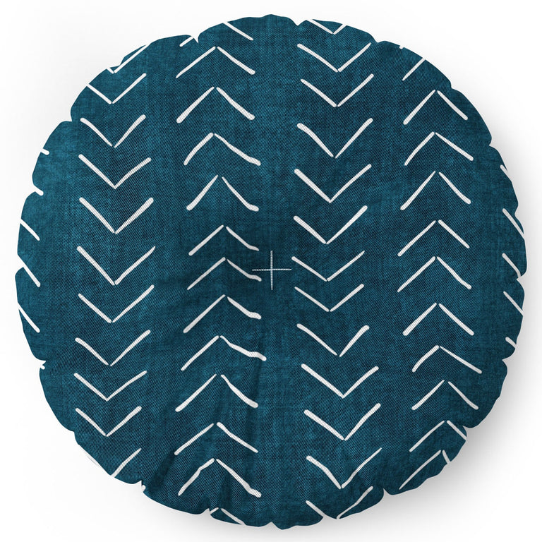 Mud Cloth Big Arrows in Teal Floor Pillow Round