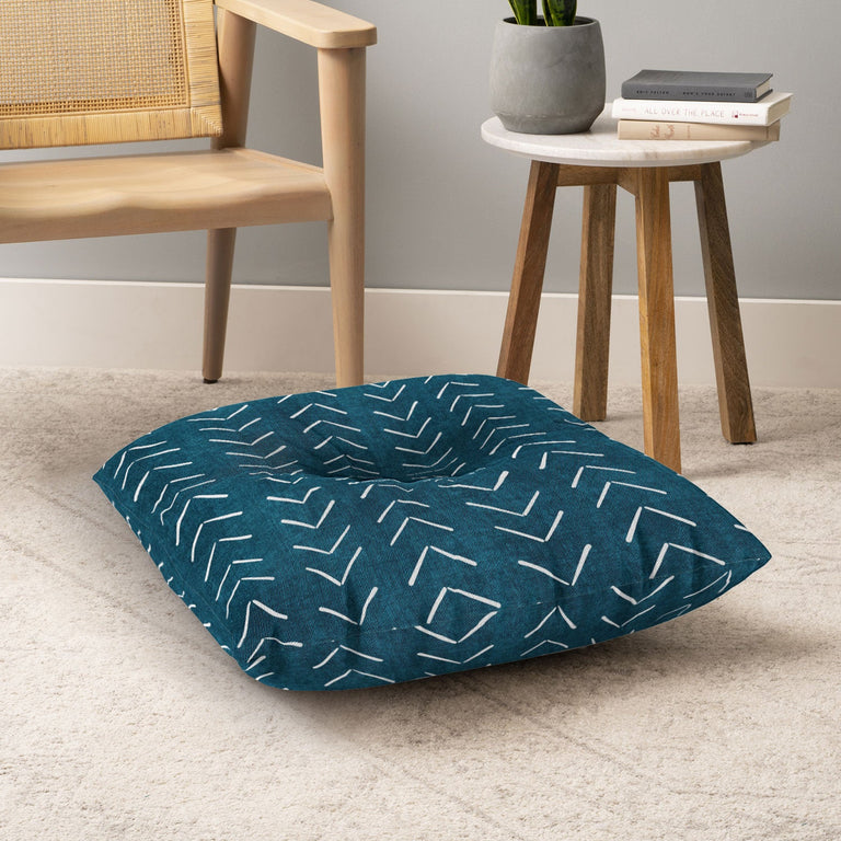 Mud Cloth Big Arrows in Teal Floor Pillow Square