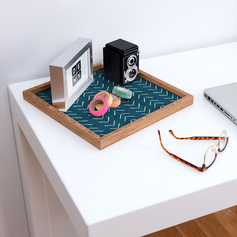 MUD CLOTH BIG ARROWS IN TEAL SQUARE TRAY