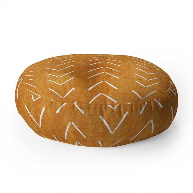 Mud Cloth Big Arrows in Yellow Floor Pillow Round