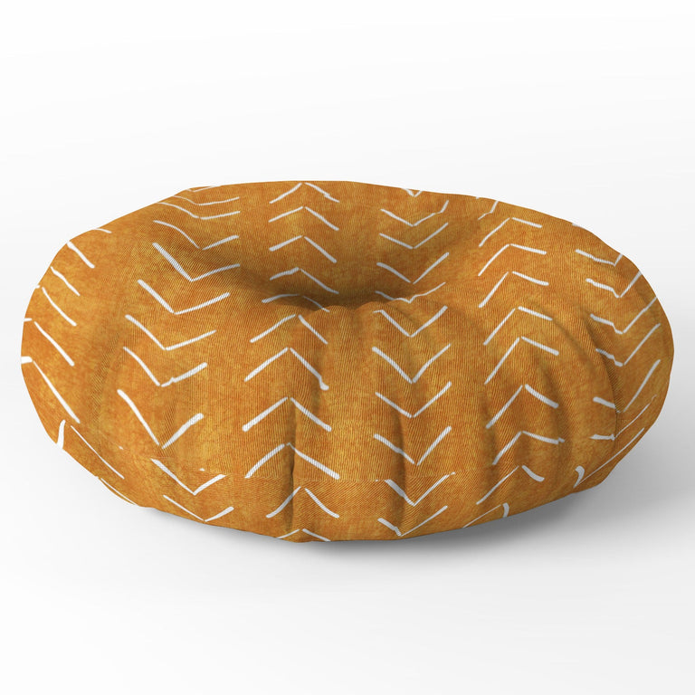 Mud Cloth Big Arrows in Yellow Floor Pillow Round