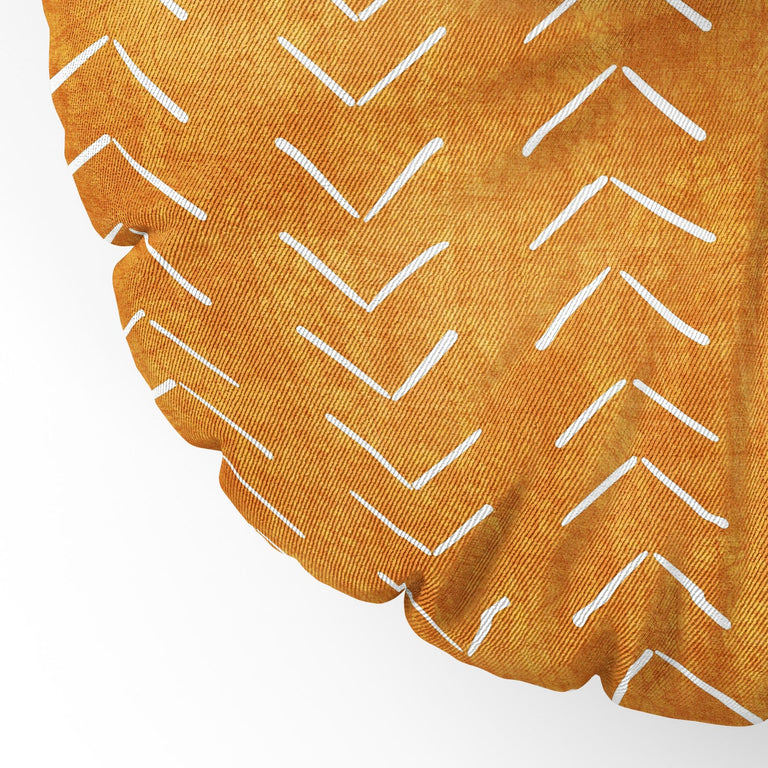 Mud Cloth Big Arrows in Yellow Floor Pillow Round