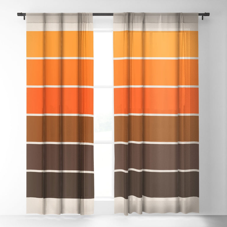 GOLDEN SPRING STRIPES SHEER NON REPEAT WINDOW CURTAIN