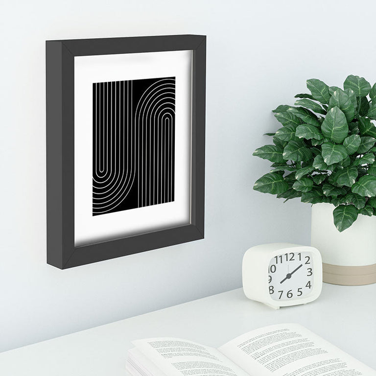 Minimal Line Curvature Black Recessed Framing Rectangle