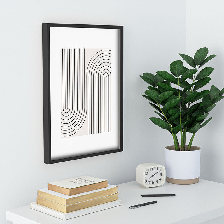 Minimal Line Curvature Black and White Recessed Framing Rectangle