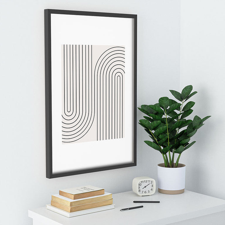 Minimal Line Curvature Black and White Recessed Framing Rectangle