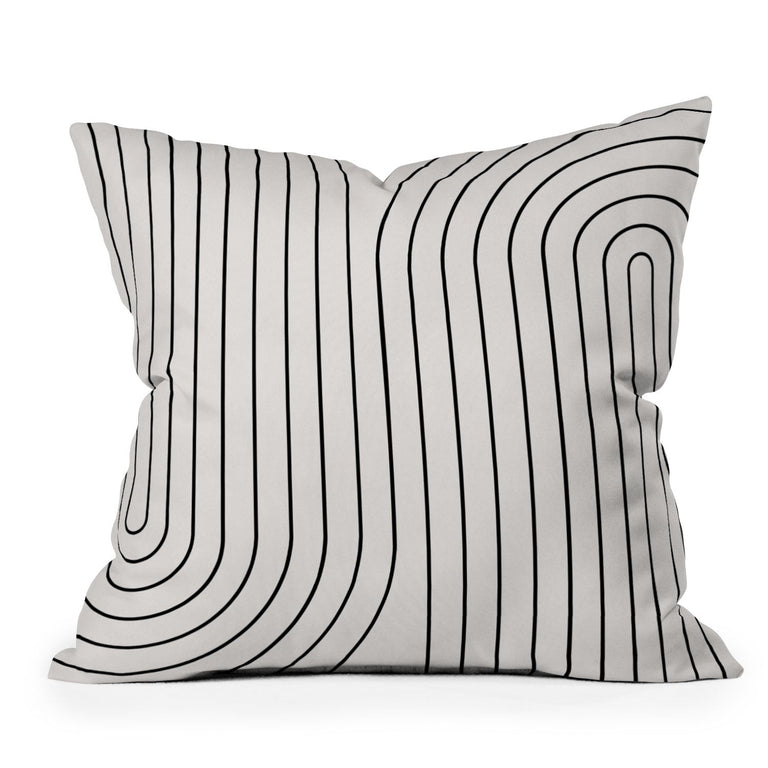 MINIMAL LINE CURVATURE BLACK AND WHITE THROW PILLOW