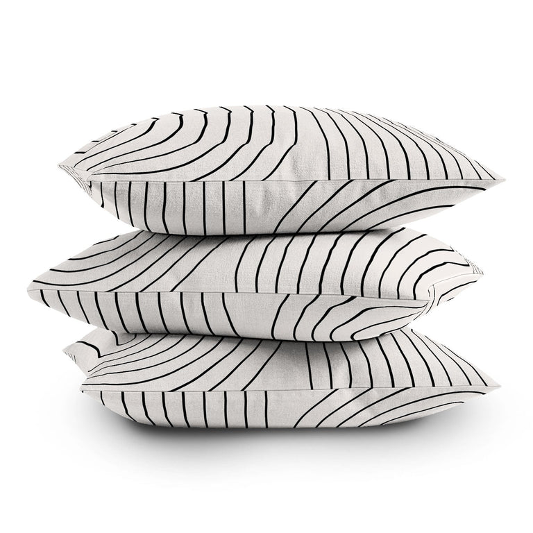 MINIMAL LINE CURVATURE BLACK AND WHITE THROW PILLOW