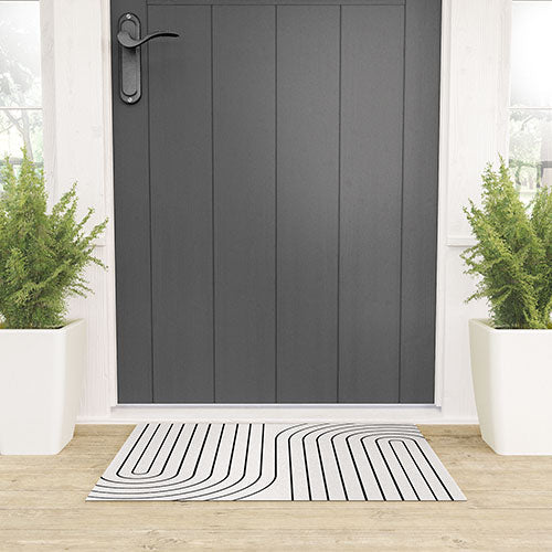 Minimal Line Curvature Black and White Welcome Mat