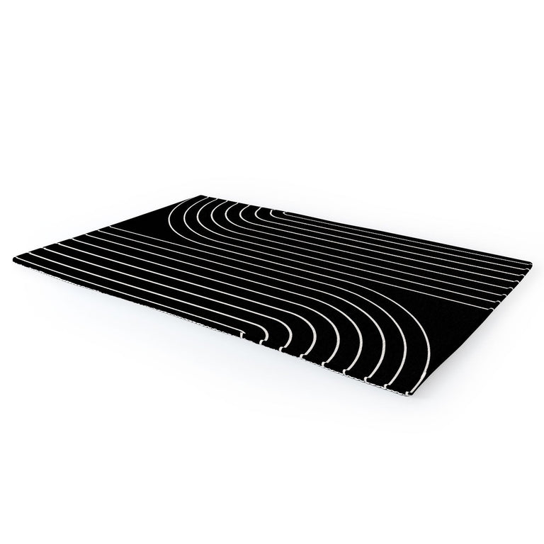 Minimal Line Curvature Black Area Rug