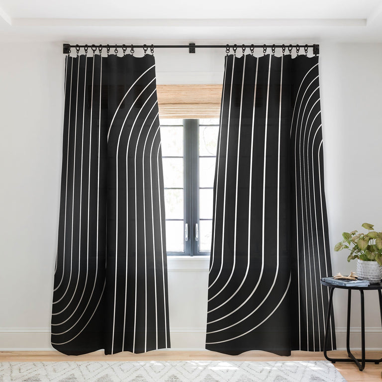 MINIMAL LINE CURVATURE BLACK SHEER NON REPEAT WINDOW CURTAIN