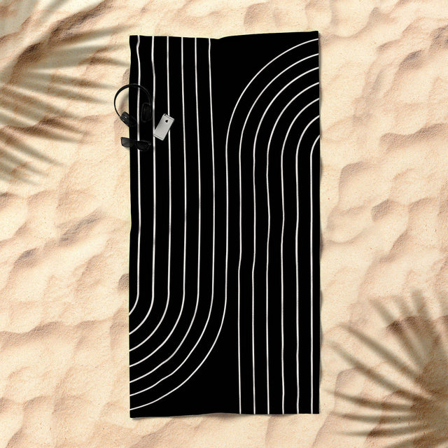 Minimal Line Curvature Black Beach Towel