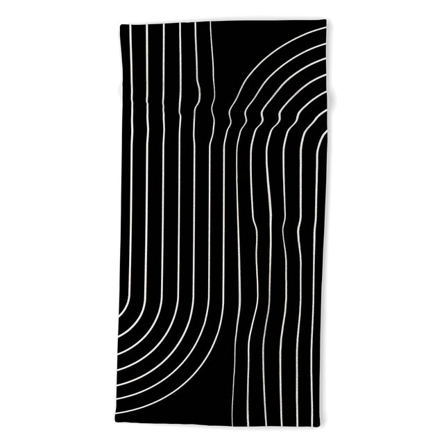 Minimal Line Curvature Black Beach Towel