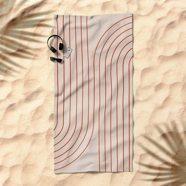 Minimal Line Curvature Coral 2 Beach Towel