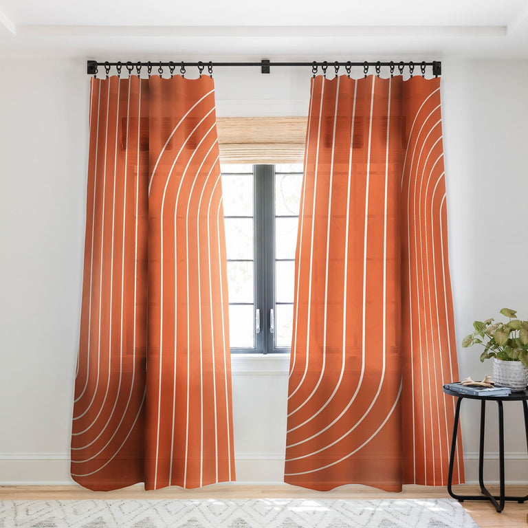 MINIMAL LINE CURVATURE CORAL SHEER NON REPEAT WINDOW CURTAIN