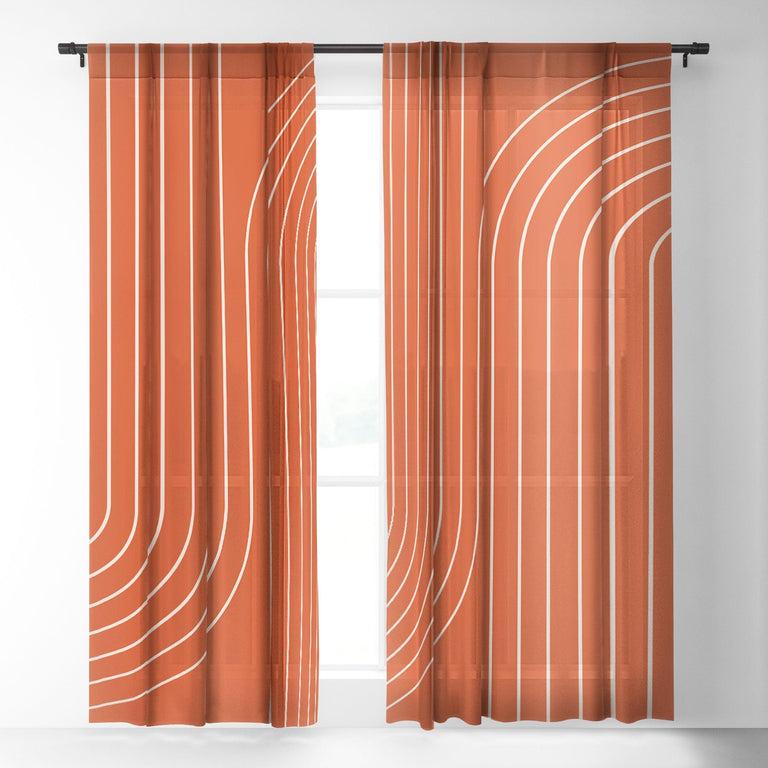 MINIMAL LINE CURVATURE CORAL SHEER NON REPEAT WINDOW CURTAIN