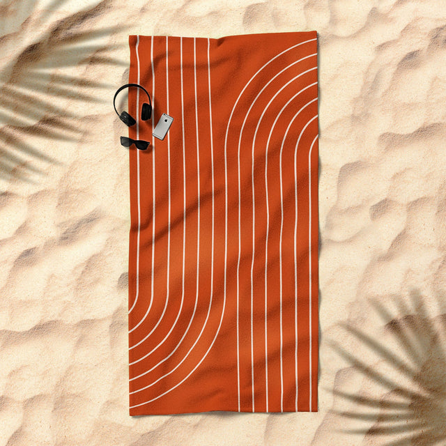 Minimal Line Curvature Coral Beach Towel