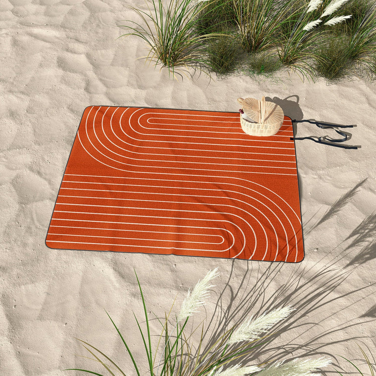 Minimal Line Curvature Coral Picnic Blanket